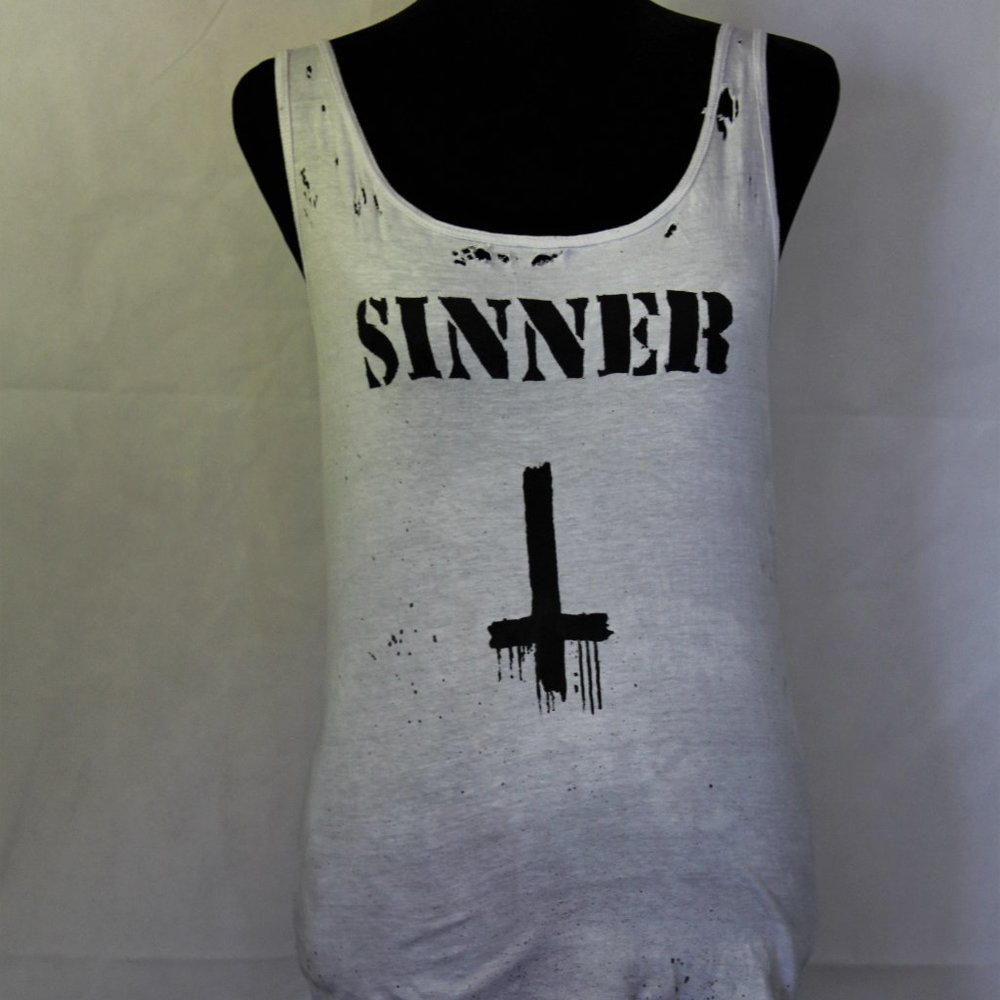 Sinner Inverted Cross Handmade Distressed Shirt